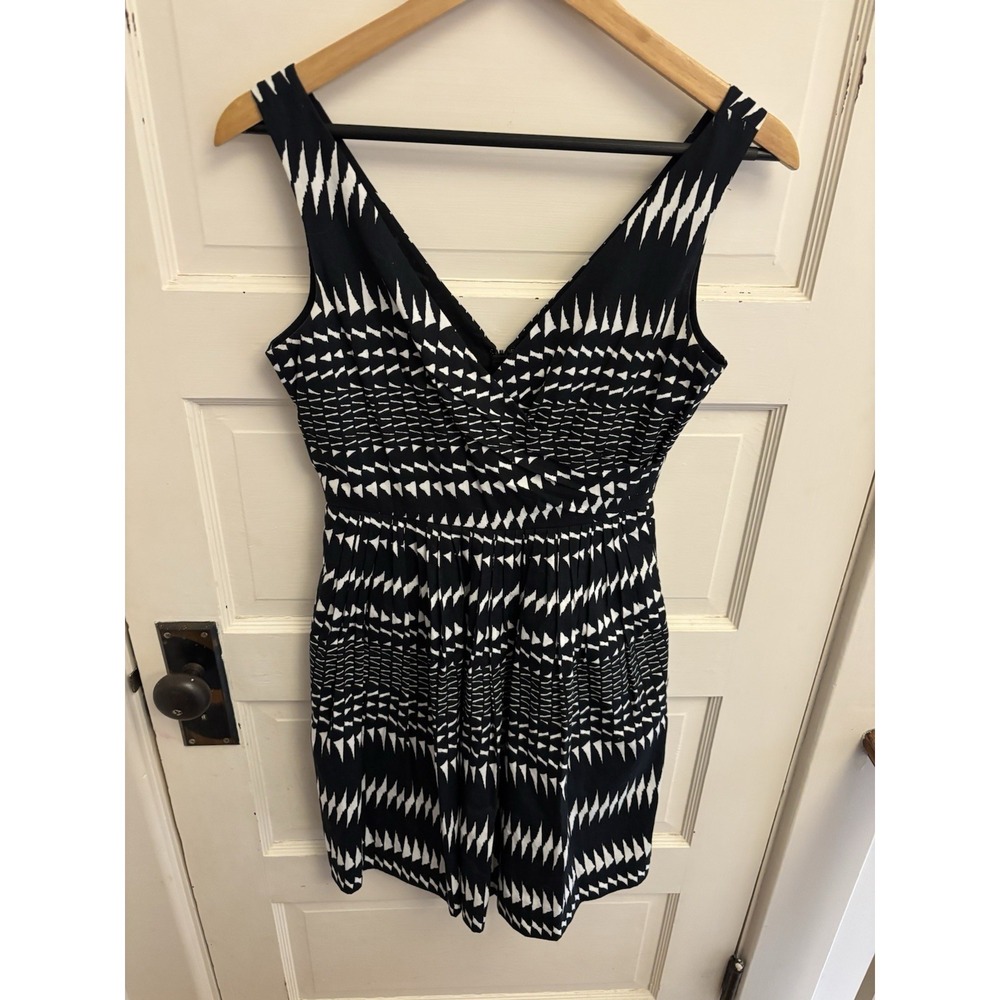 J‎ Crew Women's Black Geometric Print Faux Wrap Sundress Pockets Size 0 New